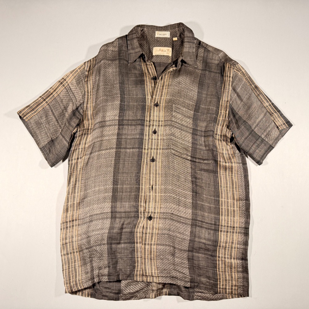Lansons Solbiati Linen Shirt Mens M Brown Striped Loro Piana Resort Luxury Money